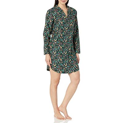Amazon Essentials Geweven flanellen inkeping kraag voor dames (verkrijgbaar in grote maten), zwart folkloristisch nachthemd, XXS Amazon Essentials Geweven flanellen inkeping kraag voor dames (verkrijgbaar in grote maten), zwart folkloristisch nachthemd, XXS