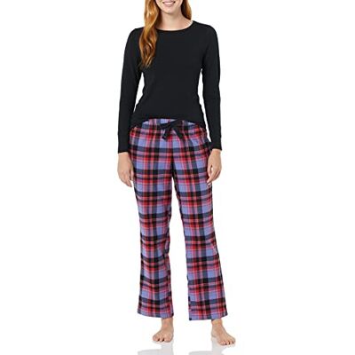 Amazon Essentials Lichtgewicht flanellen broek en T-shirt met lange mouwen voor dames (verkrijgbaar in grote maten), zwart/blauw gemengd tartan, XX-Large Amazon Essentials Lichtgewicht flanellen broek en T-shirt met lange mouwen voor dames (verkrijgbaar in grote maten), zwart/blauw gemengd tartan, XX-Large