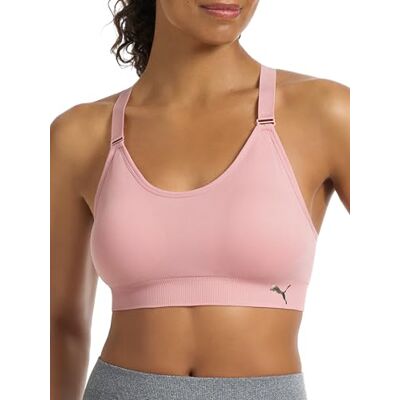PUMA Naadloze sportbeha voor dames, verpakking van 2 stuks, Zilver Roze/Heather Grijs, S PUMA Naadloze sportbeha voor dames, verpakking van 2 stuks, Zilver Roze/Heather Grijs, S