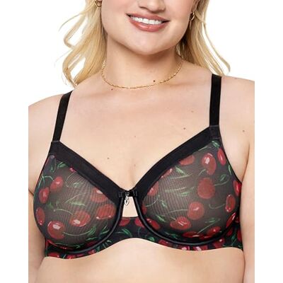 Curvy Couture Transparante mesh voor dames, volledige dekking, ongevoerde beugel, sexy ondersteunende grote maten, doorzichtige beha's, 0,5 cm, Kersen Pop, 80D Curvy Couture Transparante mesh voor dames, volledige dekking, ongevoerde beugel, sexy ondersteunende grote maten, doorzichtige beha's, 0,5 cm, Kersen Pop, 80D