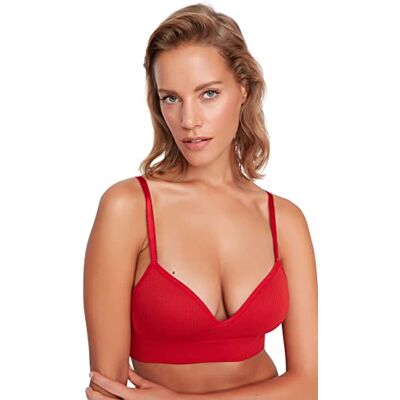 Trendyol Dames ondergoed bralette V-hals gebreide beha, Rood, 75B Trendyol Dames ondergoed bralette V-hals gebreide beha, Rood, 75B
