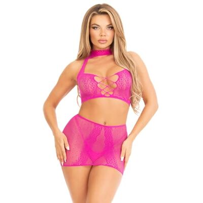 Leg Avenue Dames BH set Halter crop top and mini skirt, O/S(Magenta) Leg Avenue Dames BH set Halter crop top and mini skirt, O/S(Magenta)