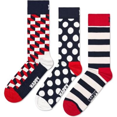 Happy Socks 3-Pack Classic Filled Optic Katoen Sokken Unisex Marineblauw 41-46 Happy Socks 3-Pack Classic Filled Optic Katoen Sokken Unisex Marineblauw 41-46