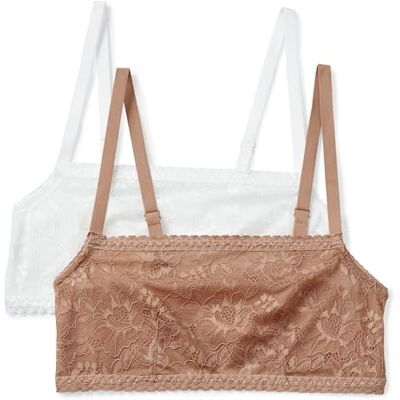 Amazon Essentials Bralette voor dames, stretch, kant, vierkante hals, 2 stuks, Gewassen Brons/Wit, XXL Amazon Essentials Bralette voor dames, stretch, kant, vierkante hals, 2 stuks, Gewassen Brons/Wit, XXL