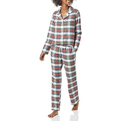 Amazon Essentials Dames flanellen pyjama met lange mouwen en knopen aan de voorkant en broek pyjamaset, rood tartan, XX-Large Amazon Essentials Dames flanellen pyjama met lange mouwen en knopen aan de voorkant en broek pyjamaset, rood tartan, XX-Large