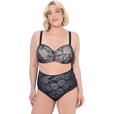 Ulla Popken Dames grote maten grote maten plus size maxislips, 5-pack, gestreept/effen, hoge taille 827455, zwart, 100D Ulla Popken Dames grote maten grote maten plus size maxislips, 5-pack, gestreept/effen, hoge taille 827455, zwart, 100D