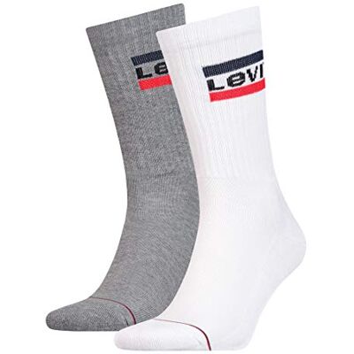 Levi's Crew sokken, uniseks, 2 paar, wit/grijs, 43-46 EU Levi's Crew sokken, uniseks, 2 paar, wit/grijs, 43-46 EU