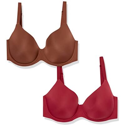 Amazon Essentials Beha voor dames, volledige bedekking, 2 stuks, chocolade/rood, 40A Amazon Essentials Beha voor dames, volledige bedekking, 2 stuks, chocolade/rood, 40A