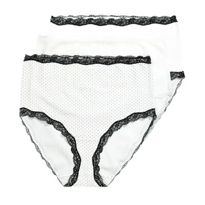 Ulla Popken , dames, grote maten, 3 stuks, maxi-brief, kant en stippen, wit, 66/68 Ulla Popken , dames, grote maten, 3 stuks, maxi-brief, kant en stippen, wit, 66/68