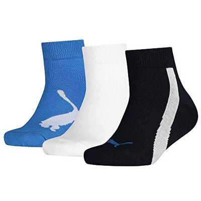 PUMA Kids BWT Quarter Sokken (3 Paar Pack), Marine/Wit/Sterk Blauw, 26 PUMA Kids BWT Quarter Sokken (3 Paar Pack), Marine/Wit/Sterk Blauw, 26