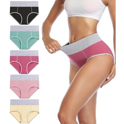 wirarpa Damesondergoed, katoen, hoge taille, stretch, slips, zachte onderbroek, volledige dekking, 5 stuks, L wirarpa Damesondergoed, katoen, hoge taille, stretch, slips, zachte onderbroek, volledige dekking, 5 stuks, L