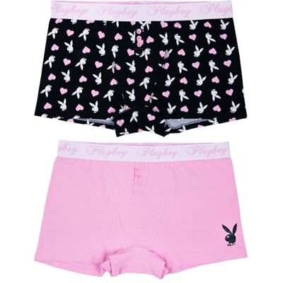 Playboy Dames Juniors Dames Bunny Print Ondergoed en Sport BH Sets in maat XXS-XL, 2-pack Boyfriend Boxer Brief, S Playboy Dames Juniors Dames Bunny Print Ondergoed en Sport BH Sets in maat XXS-XL, 2-pack Boyfriend Boxer Brief, S