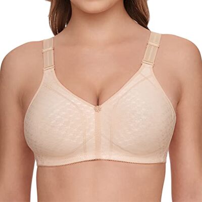 Susa BH zonder beugel Longline BH Classics I Beugelloze beha met vrouwelijke look door kanten inzetstuk I Semi-transparante beha met 3-delig genaaide cups, huidskleur (010), 95C Susa BH zonder beugel Longline BH Classics I Beugelloze beha met vrouwelijke look door kanten inzetstuk I Semi-transparante beha met 3-delig genaaide cups, huidskleur (010), 95C