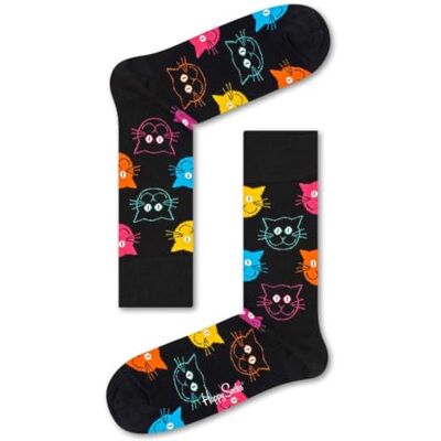 Happy Socks Cat Katoen Sokken Dames Heren Wit zwart 36-40 Happy Socks Cat Katoen Sokken Dames Heren Wit zwart 36-40