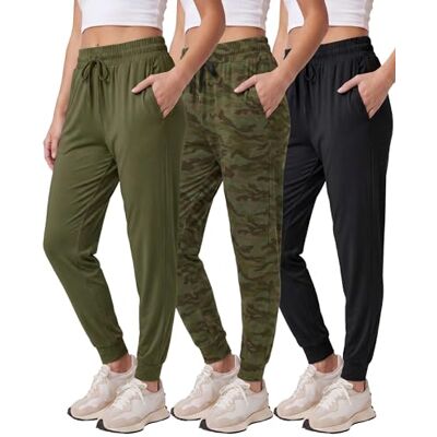 Real Essentials 3-pak: Ultra-zachte loungejoggingbroek voor dames, atletische yogabroek met zakken (verkrijgbaar in grote maten), Set 4, XXL Real Essentials 3-pak: Ultra-zachte loungejoggingbroek voor dames, atletische yogabroek met zakken (verkrijgbaar in grote maten), Set 4, XXL