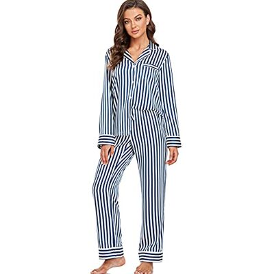 Serenedelicacy Satijnen pyjama set lange mouwen button down sleepwear 2-delig gestreept zijdeachtig pyjama set Serenedelicacy Satijnen pyjama set lange mouwen button down sleepwear 2-delig gestreept zijdeachtig pyjama set