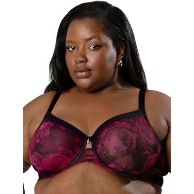 Curvy Couture Transparante ongevoerde beugelbeha met diepe uitsnijding voor dames, 100H Curvy Couture Transparante ongevoerde beugelbeha met diepe uitsnijding voor dames, 100H