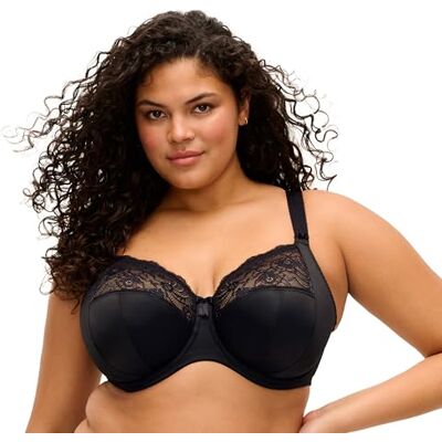 Elomi Morgan Underwire Banded Stretch Lace Bra BH zeer dekkend, ondoorzichtig voor dames, Zwart, 90N Elomi Morgan Underwire Banded Stretch Lace Bra BH zeer dekkend, ondoorzichtig voor dames, Zwart, 90N