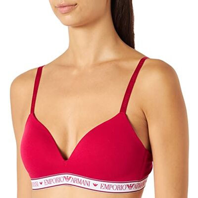 Giorgio Armani Dames Iconic Logo Band Gewatteerde Triangle BH, karmozijnrood, M Giorgio Armani Dames Iconic Logo Band Gewatteerde Triangle BH, karmozijnrood, M