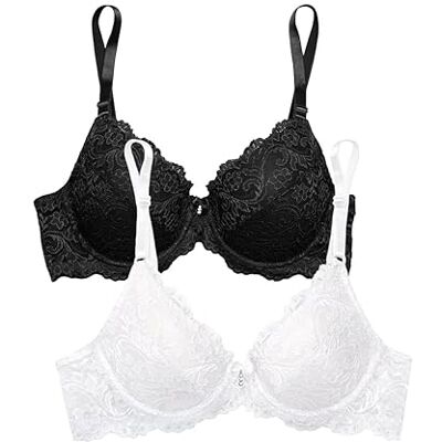 Smart & Sexy Vrouwen Signature Lace Push-up Bra 2-pack, zwarte tint/wit, 40C (Pack van 2), Zwart Tint/Wit, 90C Smart & Sexy Vrouwen Signature Lace Push-up Bra 2-pack, zwarte tint/wit, 40C (Pack van 2), Zwart Tint/Wit, 90C