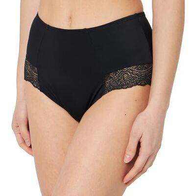 DIM Damesslip, hoge taille, van stretchkatoen en kant, Eco platte buik, 1 stuk, Zwart, S DIM Damesslip, hoge taille, van stretchkatoen en kant, Eco platte buik, 1 stuk, Zwart, S