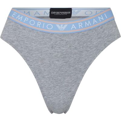 Giorgio Armani High Waist Thong Iconic Logo Band Tanga Slipje voor dames, Grijs (Lichtgrijze mengeling), S Giorgio Armani High Waist Thong Iconic Logo Band Tanga Slipje voor dames, Grijs (Lichtgrijze mengeling), S