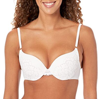 Maidenform Demi-beha met beugel voor dames, beste gladmakende beha met kanten rand en push-up cups, Wit/Rose Goud, 80C Maidenform Demi-beha met beugel voor dames, beste gladmakende beha met kanten rand en push-up cups, Wit/Rose Goud, 80C