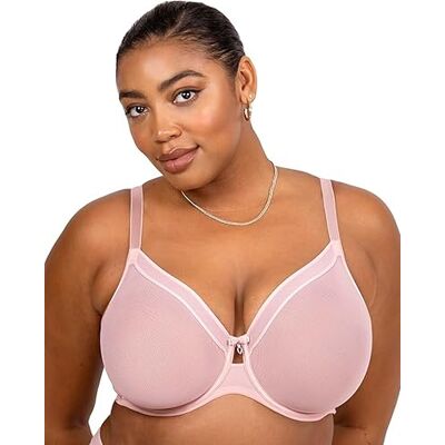 Curvy Couture Ongevoerde beha met beugel en volledige afdekking van transparant net, hoog dekkend, rood roze, 8C dames, Rood Roze, 9C Curvy Couture Ongevoerde beha met beugel en volledige afdekking van transparant net, hoog dekkend, rood roze, 8C dames, Rood Roze, 9C