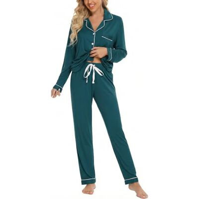 Leikar Knoopsluiting Pyjama Set Voor Vrouwen Lange Mouw Shirt En Pyjama Broek Zachte Pjs Lounge Sets, Groen, S Leikar Knoopsluiting Pyjama Set Voor Vrouwen Lange Mouw Shirt En Pyjama Broek Zachte Pjs Lounge Sets, Groen, S