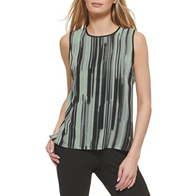 DKNY Women's Sleeveless Zip-Closure Crew Neck Top, BLK Laz MU DKNY Women's Sleeveless Zip-Closure Crew Neck Top, BLK Laz MU