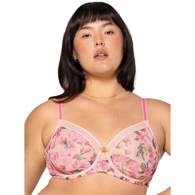 Curvy Couture Transparante mesh voor dames, volledige dekking, ongevoerde beugel, sexy ondersteunende grote maten, doorzichtige bh's, In volle bloei roze, 85G Curvy Couture Transparante mesh voor dames, volledige dekking, ongevoerde beugel, sexy ondersteunende grote maten, doorzichtige bh's, In volle bloei roze, 85G