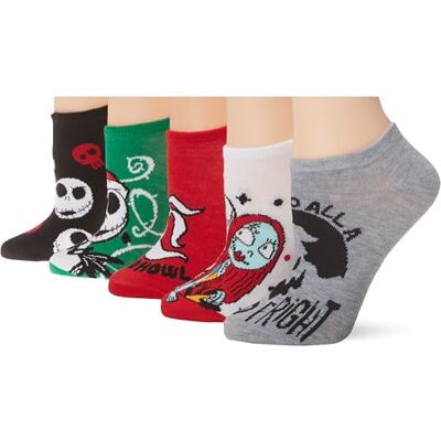 Disney Nightmare Before Christmas Holiday 5 Pack No Show sokken voor dames, Groen Assortiment, 9-11 Disney Nightmare Before Christmas Holiday 5 Pack No Show sokken voor dames, Groen Assortiment, 9-11
