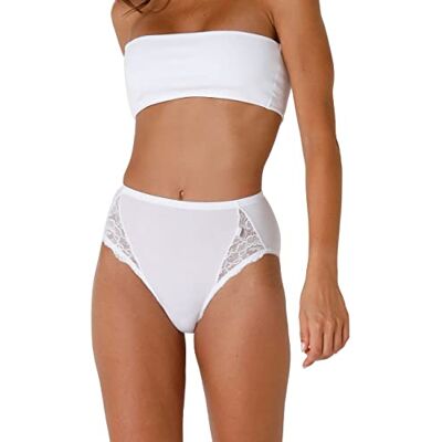 Lovable Lovely katoenen kanten bedel slip midi van elastisch katoen met kant voor dames, Wit, XXL Lovable Lovely katoenen kanten bedel slip midi van elastisch katoen met kant voor dames, Wit, XXL