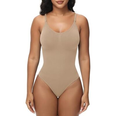 VIHTVIWE Bodysuit voor vrouwen, buikcontrole, shapewear, bodyshaper, naadloze spaghettibandjes, turnpakjes, Beige String, XX-Small-X-Small VIHTVIWE Bodysuit voor vrouwen, buikcontrole, shapewear, bodyshaper, naadloze spaghettibandjes, turnpakjes, Beige String, XX-Small-X-Small