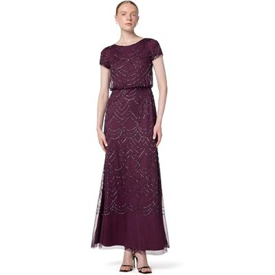 Adrianna Papell Women's Short Sleeve Blouson Beaded Gown, Cassis, 16 Adrianna Papell Women's Short Sleeve Blouson Beaded Gown, Cassis, 16