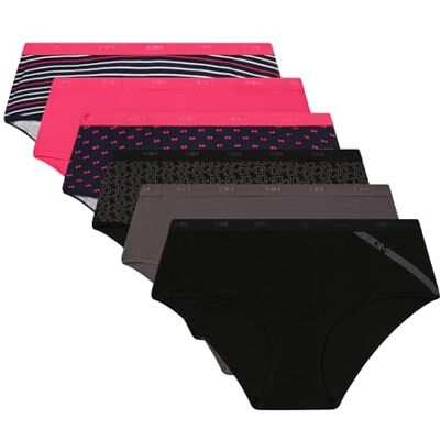 DIM Damesboxershorts, katoen, stretch, kleurrijk, 6 stuks, Pretty Pink Pack/Zwart Logo Set, XXL DIM Damesboxershorts, katoen, stretch, kleurrijk, 6 stuks, Pretty Pink Pack/Zwart Logo Set, XXL