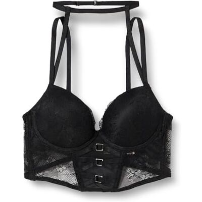 Koton Dames halter neck underwired korset detail Lacy Push Up Bra, zwart (999), 75B Koton Dames halter neck underwired korset detail Lacy Push Up Bra, zwart (999), 75B