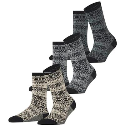 ESPRIT Dames Sokken Sami Pattern Multipack W So katoen gedessineerd 3 paar, Zwart Black 3000, 36-41 ESPRIT Dames Sokken Sami Pattern Multipack W So katoen gedessineerd 3 paar, Zwart Black 3000, 36-41