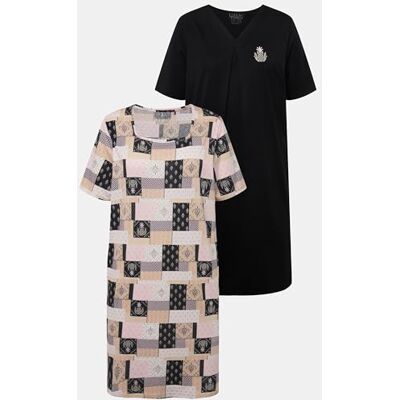 Ulla Popken Bigshirts, 2-pack Timeless Elagance 830136 dames Nachthemd Ulla Popken Bigshirts, 2-pack Timeless Elagance 830136 dames Nachthemd