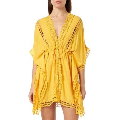 aleva dames kimono met gaatjes, geel, S aleva dames kimono met gaatjes, geel, S