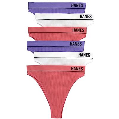 Hanes Dames Originals Naadloze Rib Hi-Rise Cheeky Slipje Pack, diverse kleuren, 6-Pack, 6 Pack levendige lavendel/wit/roze begonia, L Hanes Dames Originals Naadloze Rib Hi-Rise Cheeky Slipje Pack, diverse kleuren, 6-Pack, 6 Pack levendige lavendel/wit/roze begonia, L