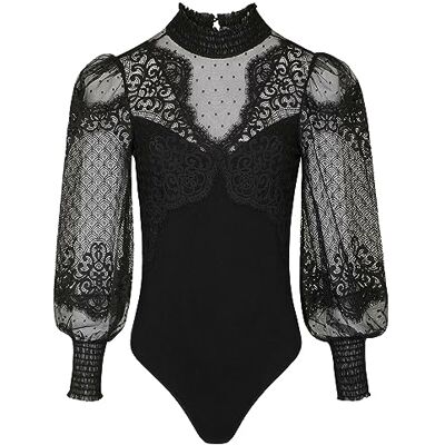 Morgan Body met lange mouwen en kant, Zwart, S Morgan Body met lange mouwen en kant, Zwart, S