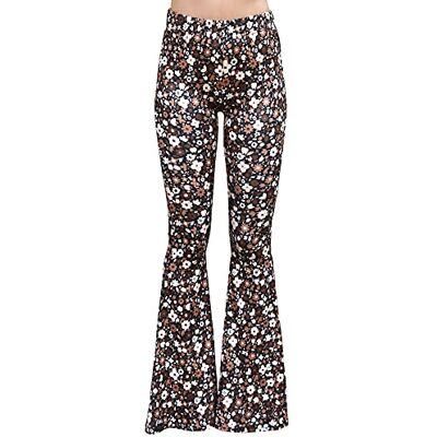 Daisy Tech Women's High Waist Gypsy Comfy Yoga Ethnic Tribal Stretch Palazzo 70s Bell Bottom Fit to Flare Pants (Small, Black Floral) Daisy Tech Women's High Waist Gypsy Comfy Yoga Ethnic Tribal Stretch Palazzo 70s Bell Bottom Fit to Flare Pants (Small, Black Floral)