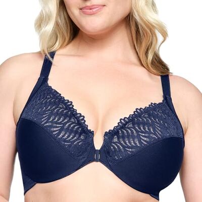 Glamorise Vrouwen Plus Size Front-Close T-Back Wonderwire Onderdraad #1246, Blauw, 110H Glamorise Vrouwen Plus Size Front-Close T-Back Wonderwire Onderdraad #1246, Blauw, 110H