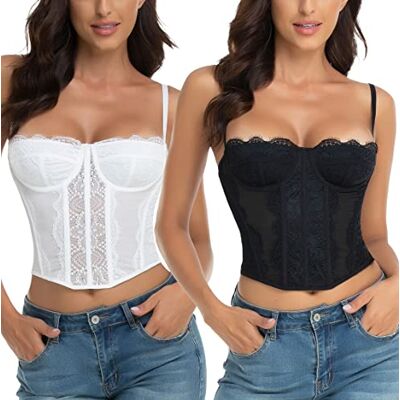 Raxnode Lace Bustier Corset Tops for Women Sexy Going Out Party Club Top with Buckle Raxnode Lace Bustier Corset Tops for Women Sexy Going Out Party Club Top with Buckle