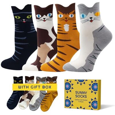 CUQOO 4 paar thermische damessokken 36-40 warme en gezellige kattensokken met speelse patronen, leuk cadeau voor dames, premium kwaliteit, zacht en comfortabel, Meerkleurig, 37-40 EU CUQOO 4 paar thermische damessokken 36-40 warme en gezellige kattensokken met speelse patronen, leuk cadeau voor dames, premium kwaliteit, zacht en comfortabel, Meerkleurig, 37-40 EU