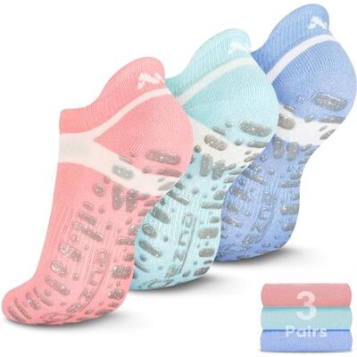 Muezna Antislip yogasokken voor dames, anti-slip Pilates Barre Bikram Studio sokken met handgrepen.., 3 Pack Mint-groen/Blush/Arctic+ Zilveren Handvatten, One size Muezna Antislip yogasokken voor dames, anti-slip Pilates Barre Bikram Studio sokken met handgrepen.., 3 Pack Mint-groen/Blush/Arctic+ Zilveren Handvatten, One size