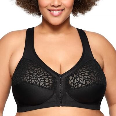 Glamorise MagicLift Voorsluiting Racerback Draadloze BH 1206 (Dames & Vrouwen Plus), Zwart, 90D Glamorise MagicLift Voorsluiting Racerback Draadloze BH 1206 (Dames & Vrouwen Plus), Zwart, 90D