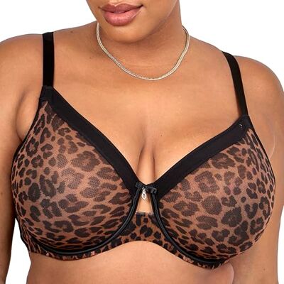 Curvy Couture Transparante mesh voor dames, volledige dekking, ongevoerde beugel, sexy ondersteunende grote maten, doorzichtige bh's, Ontwerper Leo, 85G Curvy Couture Transparante mesh voor dames, volledige dekking, ongevoerde beugel, sexy ondersteunende grote maten, doorzichtige bh's, Ontwerper Leo, 85G