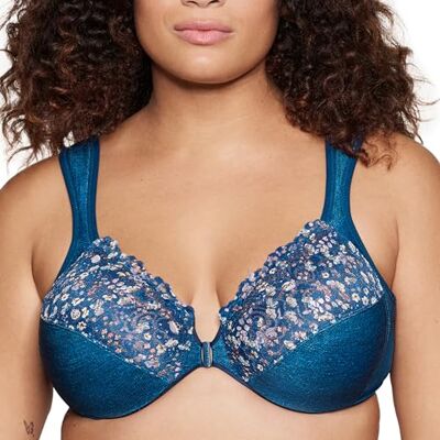 Glamorise Grote maten plus-maat Wonderwire beha met sluiting aan de voorkant en beugel nr. 1245, Donker denim, 90G Glamorise Grote maten plus-maat Wonderwire beha met sluiting aan de voorkant en beugel nr. 1245, Donker denim, 90G